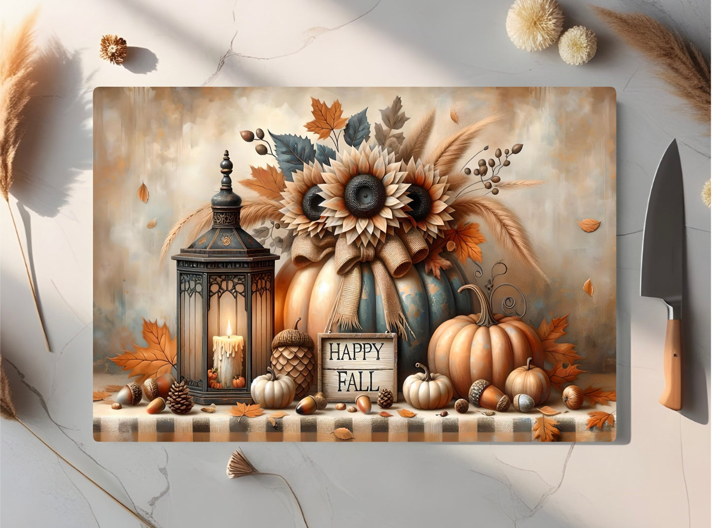 Happy Fall Tempered Glass Cutting Board – Autumn Harvest Kitchen Decor & Gift