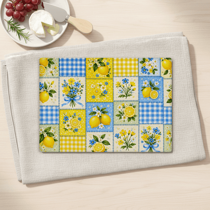 Lemon Floral Patchwork Tempered Glass Cutting Board 15x11 in