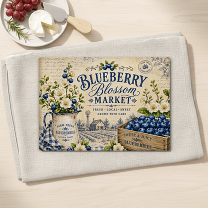 Blueberry Blossom Market Tempered Glass Cutting Board 15x11 in