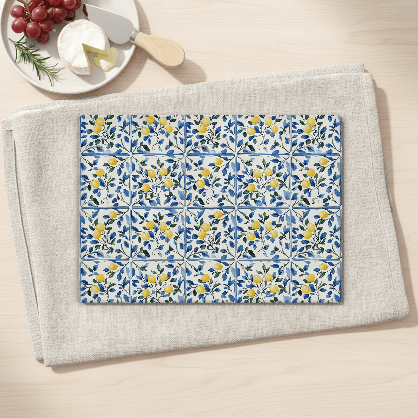 Lemon Tile Print Tempered Glass Cutting Board 15 x 11 in