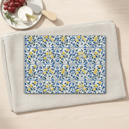 Lemon Tile Print Tempered Glass Cutting Board 15 x 11 in