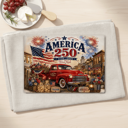 America 250 Tempered Glass Cutting Board, Patriotic Kitchen Decor, Serving Tray, 2 Sizes