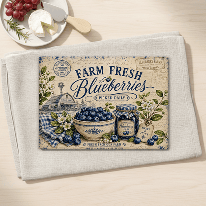 Farm Fresh Blueberries Tempered Glass Cutting Board 15x11 in