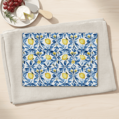 Lemon Blue Floral Tempered Glass Cutting Board 15 x 11 in