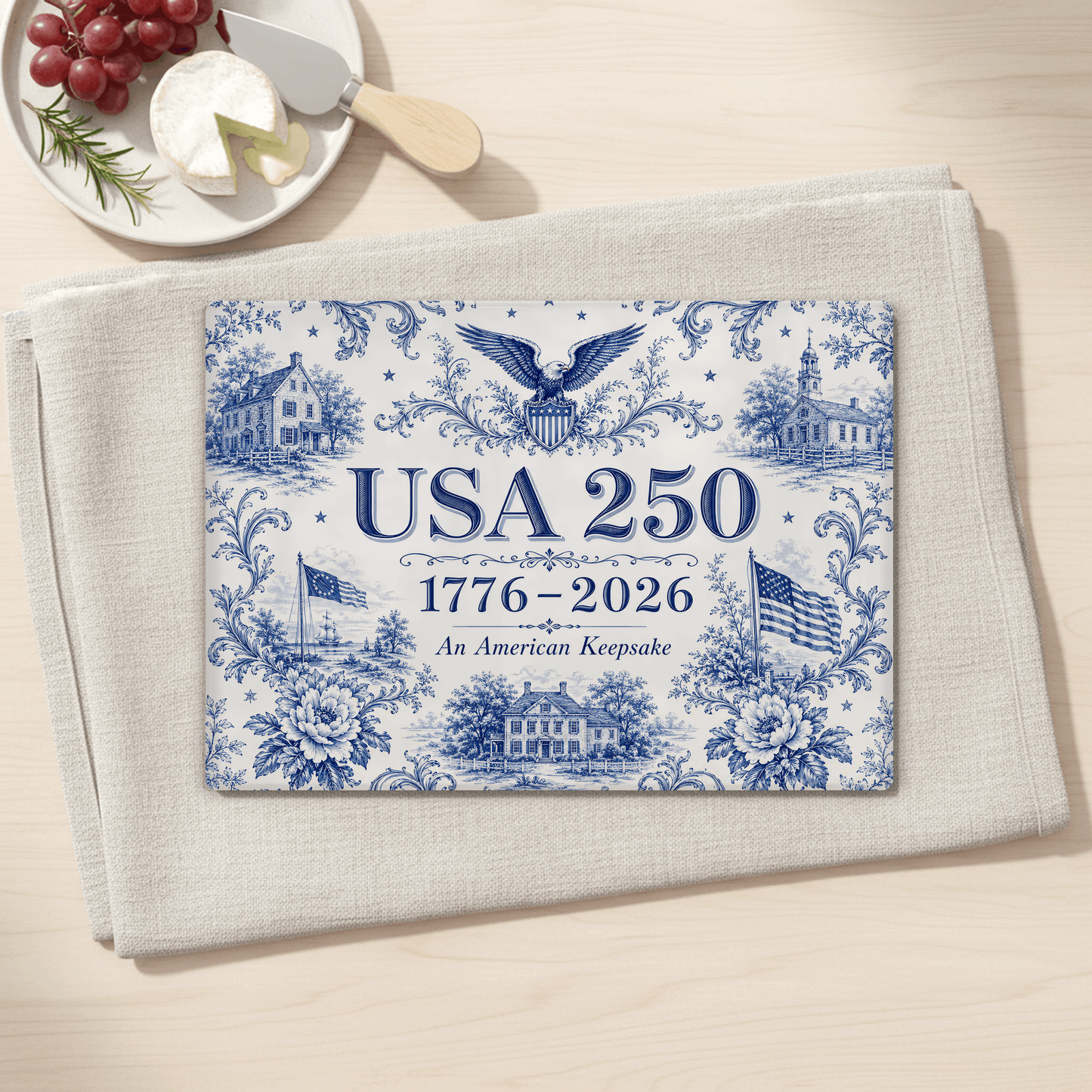 USA 250 Tempered Glass Cutting Board (Small 11” x 8” or Large 15” x 11”) – Independence Day Kitchen Decor Serving Tray & Charcuterie Board Gift Idea, Hand Wash Only