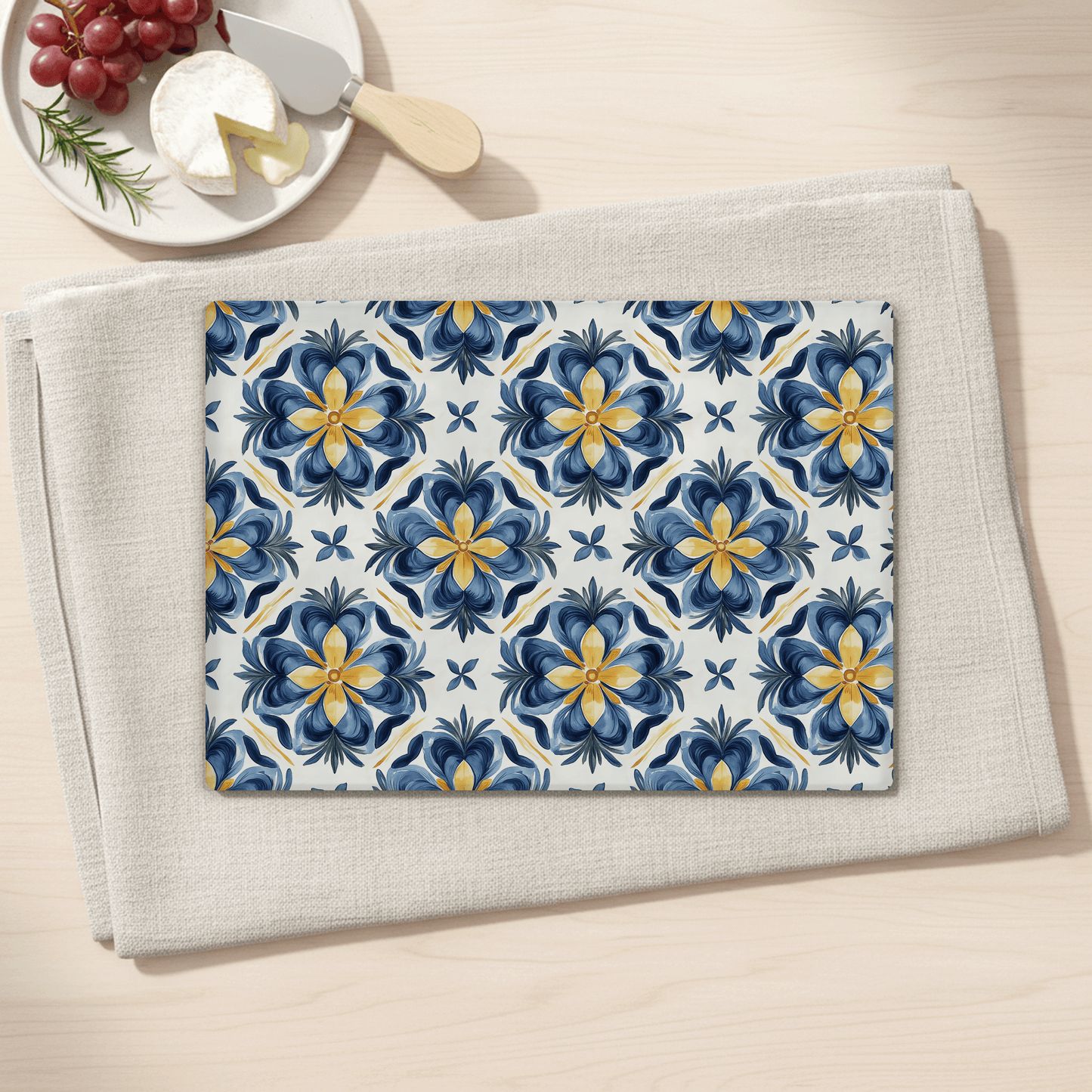Floral Tile Tempered Glass Cutting Board Charcuterie Board 15x11 in