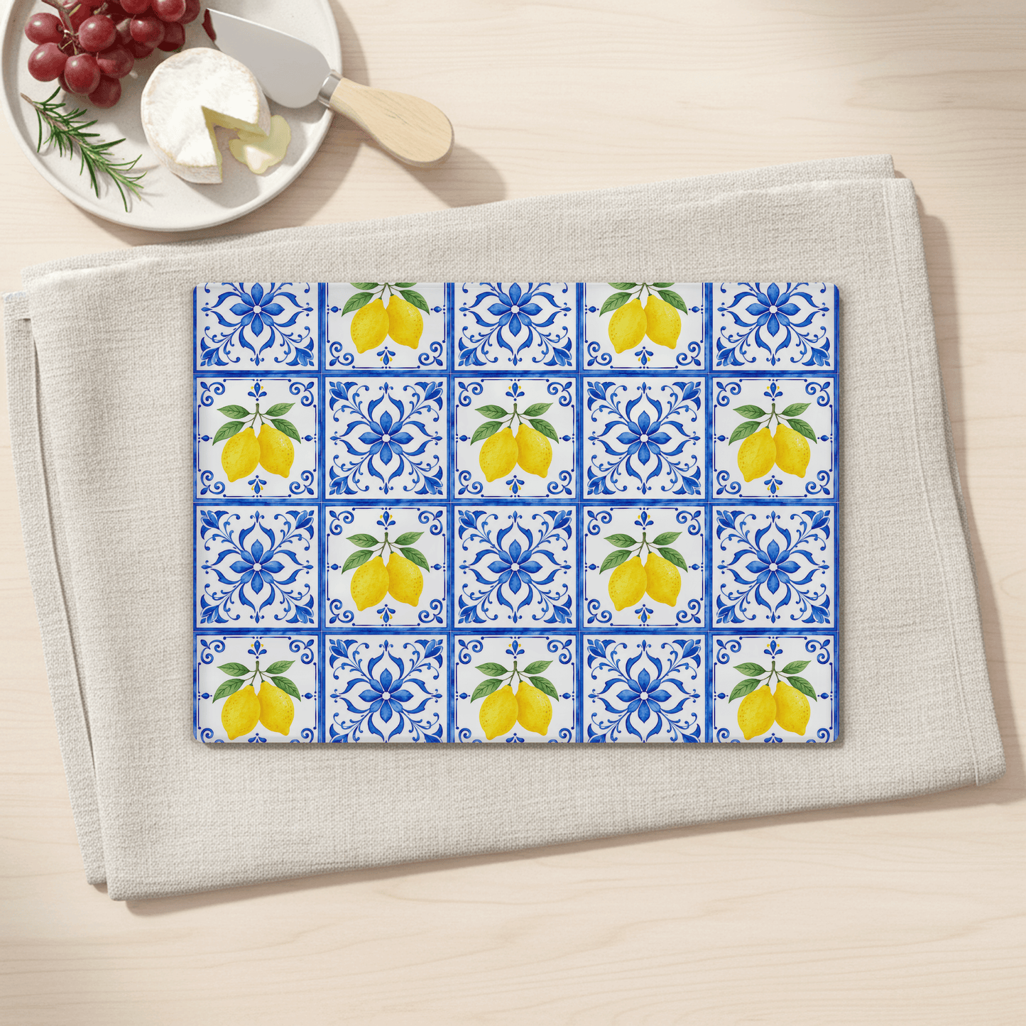 Lemon Tile Tempered Glass Cutting Board 15x11 in, Charcuterie Board