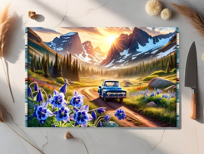 Tempered Glass Cutting Board, Colorado Mountains, Available in 2 Sizes