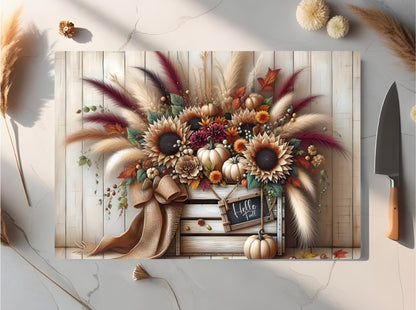 Fall Harvest Tempered Glass Cutting Board – Decorative Seasonal Kitchen Tray (2 Sizes)