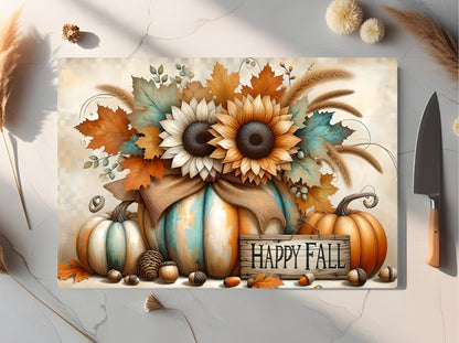 Premium Tempered Glass Cutting Board – Autumn Elegance Design (2 Sizes Available)