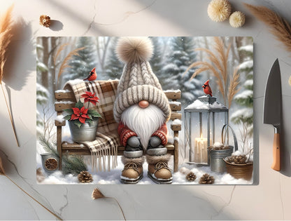 Christmas Gnome Tempered Glass Cutting Board, 2 Sizes Small (11” x 8”) and Large (15” x 11”), Hand Wash Only, Charcuterie Board