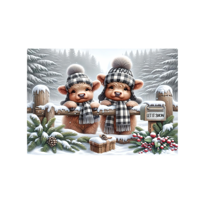 Highland Cows Winter Scene Glass Cutting Board - “Let It Snow” Design