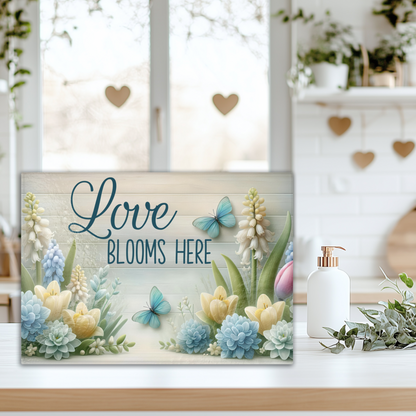 Love Blooms Here Tempered Glass Cutting Board, 2 Sizes, Kitchen Decor, Charcuterie Board