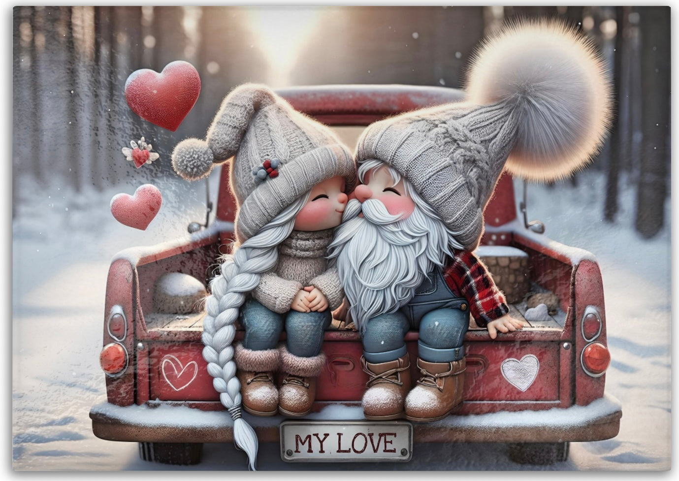 Durable Tempered Glass Cutting Board - Gnome Couple Design, Perfect for Valentine’s Day Gift