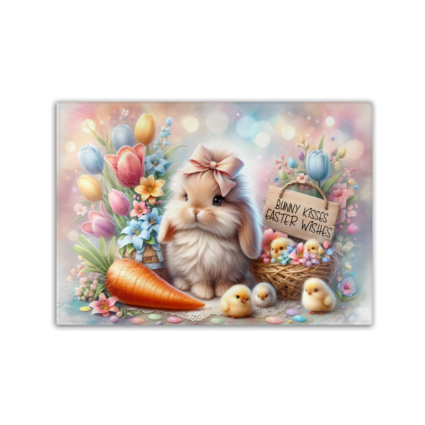 Spring Bunny Tempered Glass Cutting Board, 2 Sizes, Kitchen Decor, Charcuterie Board