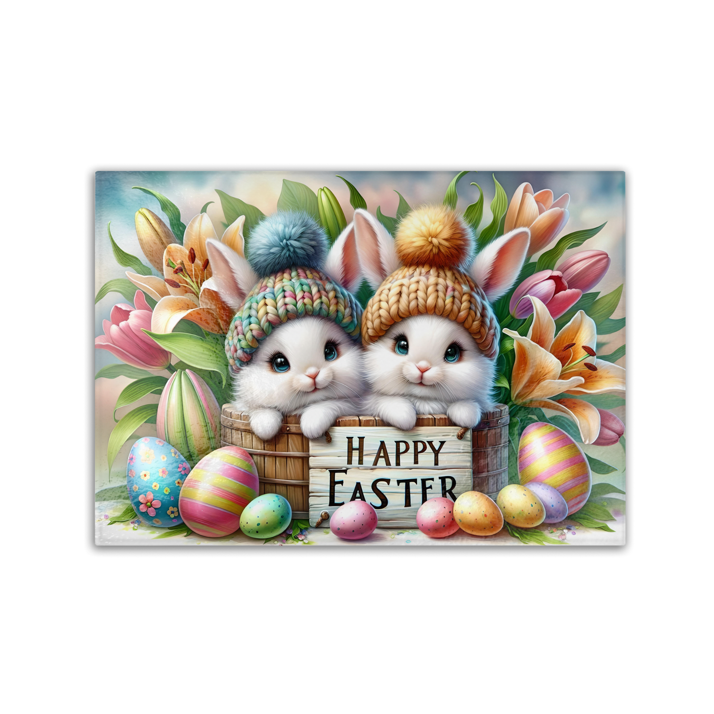 Easter Tempered Glass Cutting Board Cute Bunny Egg Design Kitchen Decor