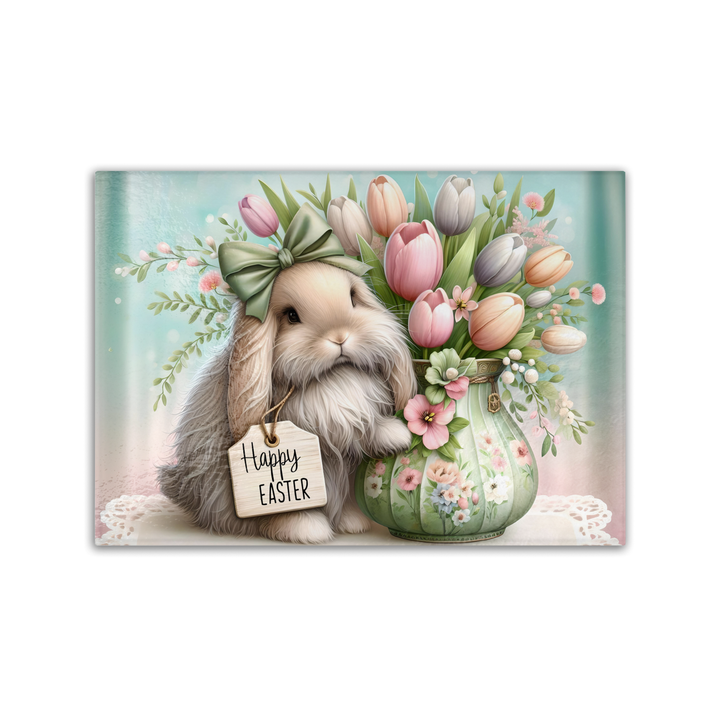Happy Easter Bunny Tempered Glass Cutting Board, 2 Sizes, Kitchen Decor, Charcuterie Board
