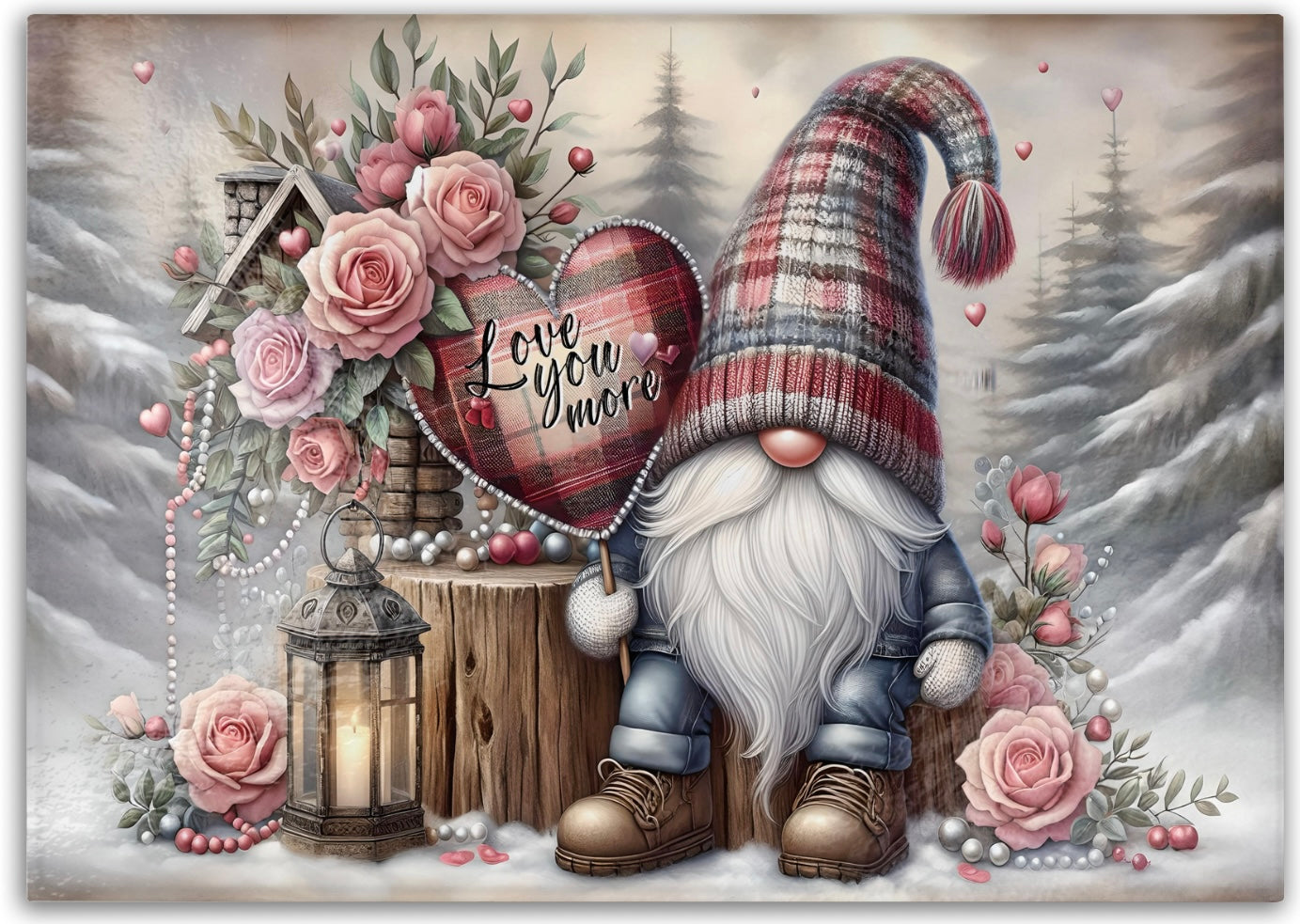 Valentine’s Day Gnome & Roses Tempered Glass Cutting Board - Love You More Design