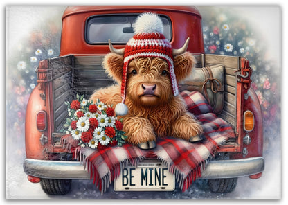 Valentine’s Day Highland Cow Tempered Glass Cutting Board - Durable Kitchen Decor & Charcuterie Serving Tray