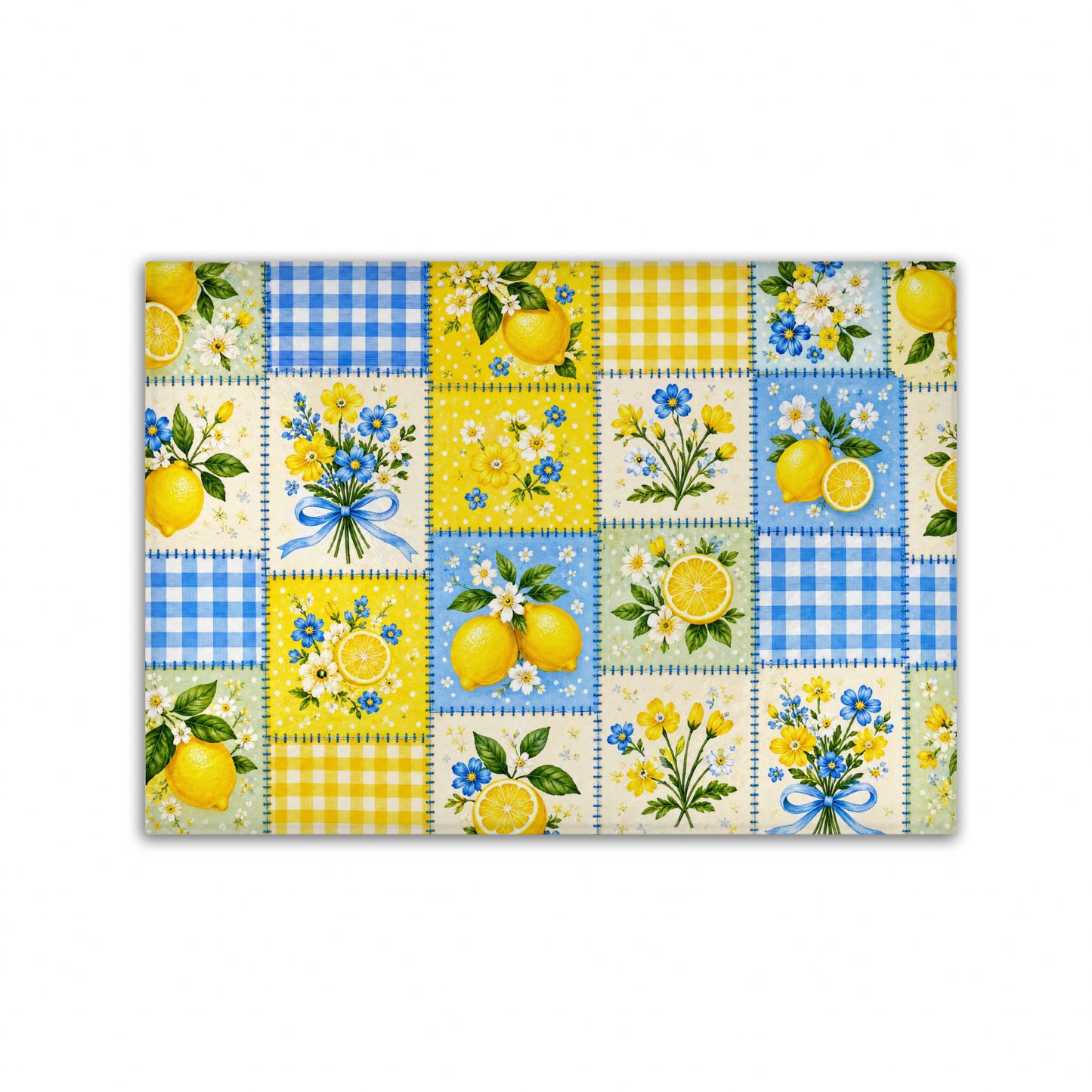 Lemon Floral Patchwork Tempered Glass Cutting Board 15x11 in
