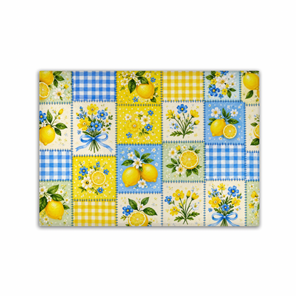 Lemon Floral Patchwork Tempered Glass Cutting Board 15x11 in