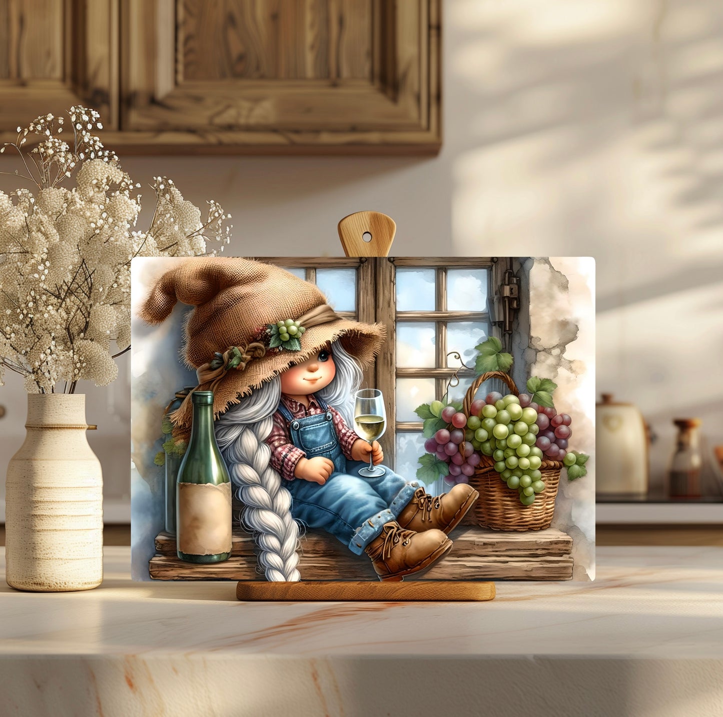 Wine-Loving Gnome, Tempered Glass Cutting Board, 2 Sizes Available