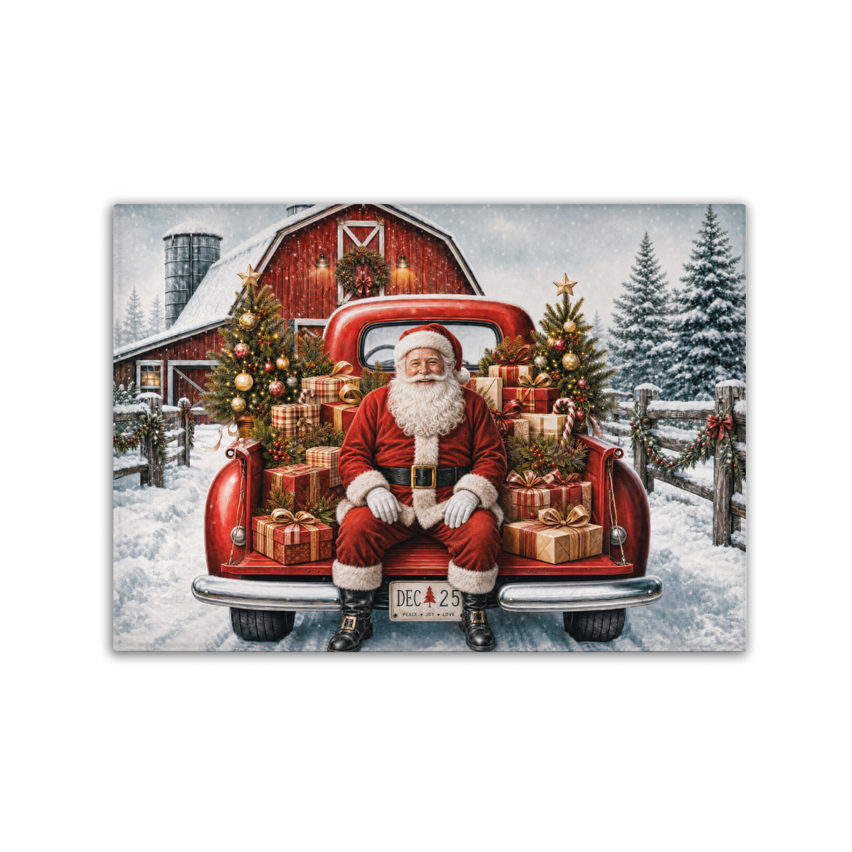 Santa Red Truck Christmas Tempered Glass Cutting Board 15" x 11"