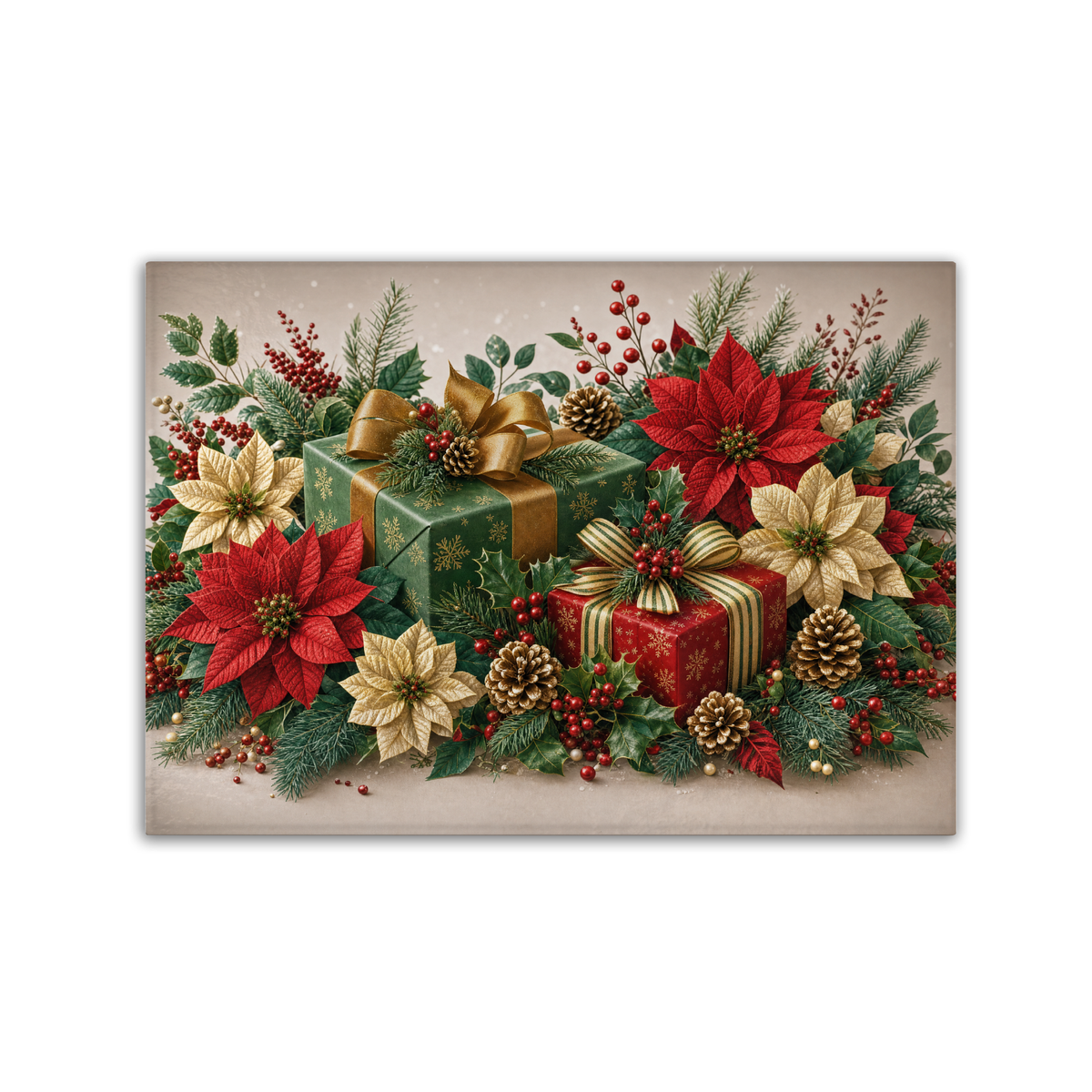 Christmas Poinsettia Tempered Glass Cutting Board 15" x 11"