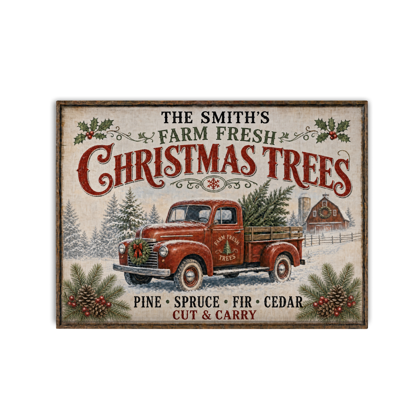 Personalized Farm Fresh Christmas Trees Glass Cutting Board 15x11 in