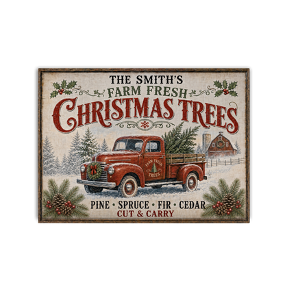 Personalized Farm Fresh Christmas Trees Glass Cutting Board 15x11 in