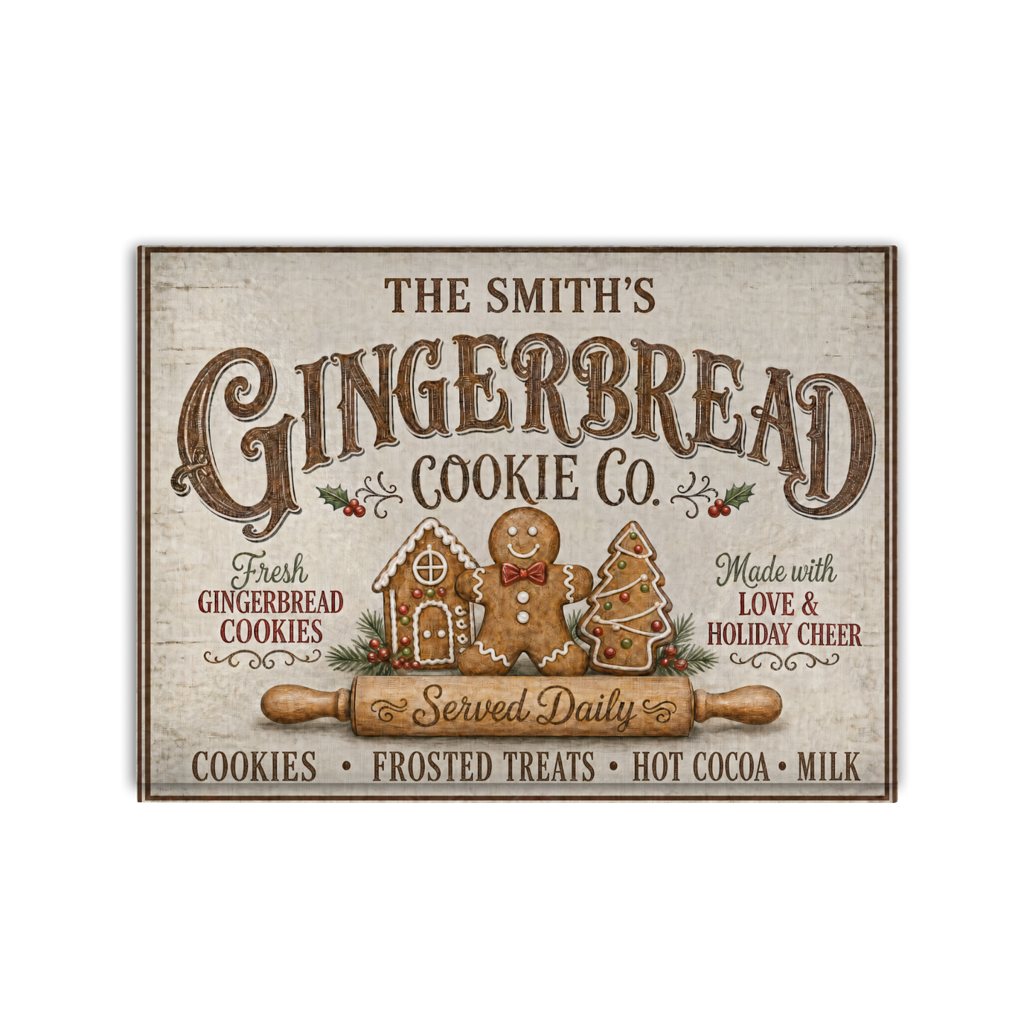 Personalized Gingerbread Cookie Co. Glass Cutting Board 15x11 in
