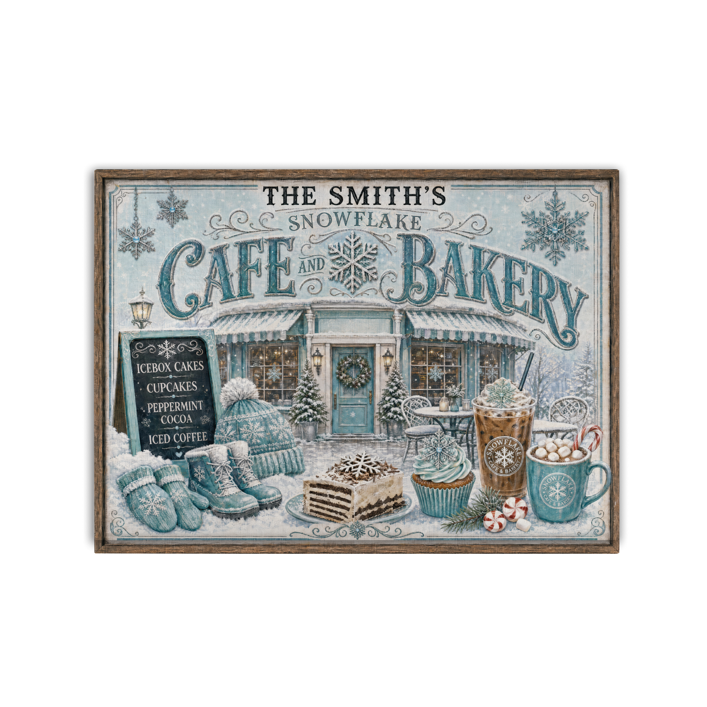 Personalized Snowflake Cafe Bakery Tempered Glass Cutting Board 15” x 11”