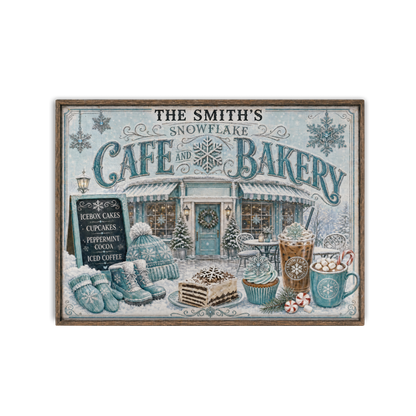 Personalized Snowflake Cafe Bakery Tempered Glass Cutting Board 15” x 11”