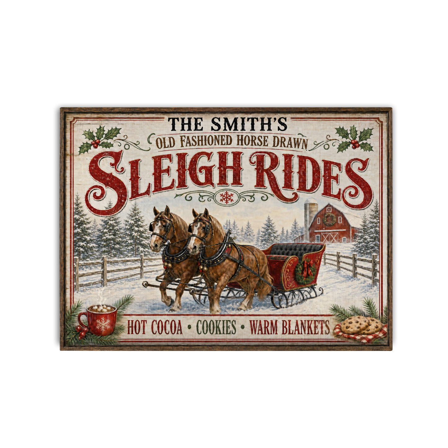 Personalized Horse Drawn Sleigh Rides Tempered Glass Cutting Board 15" x 11"