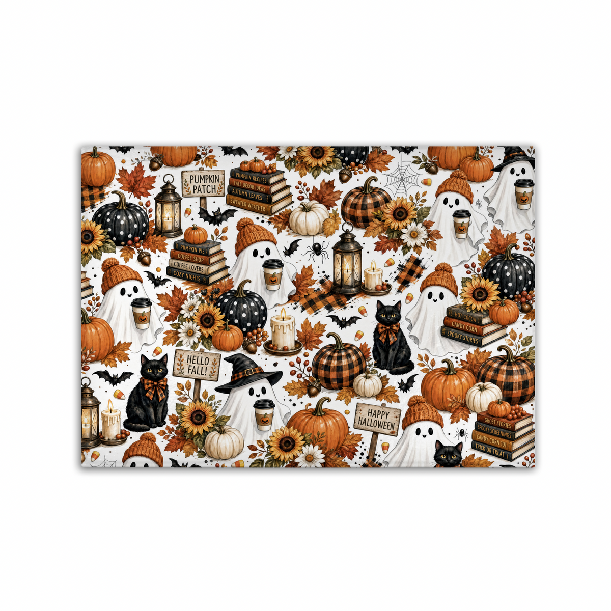 Halloween Tempered Glass Cutting Board 15” x 11” - Cozy Ghost Decor