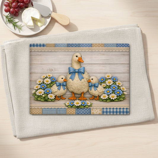 Duck Cottagecore Tempered Glass Cutting Board, Vintage Blue, 2 Sizes, Kitchen Decor, Charcuterie Board