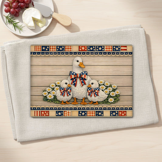 Duck Cottagecore Tempered Glass Cutting Board, Patriotic, America, 2 Sizes, Kitchen Decor, Charcuterie Board