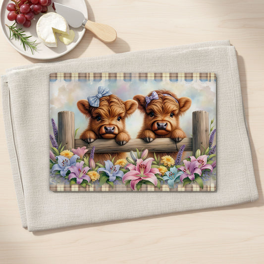 Cute Baby Highland Cow Floral Tempered Glass Cutting Board, 2 Sizes,  Kitchen Decor, Serving Tray, Charcuterie Board