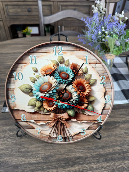 Charming 10” Round Sunflower Clock - Battery Operated with Versatile Display Options