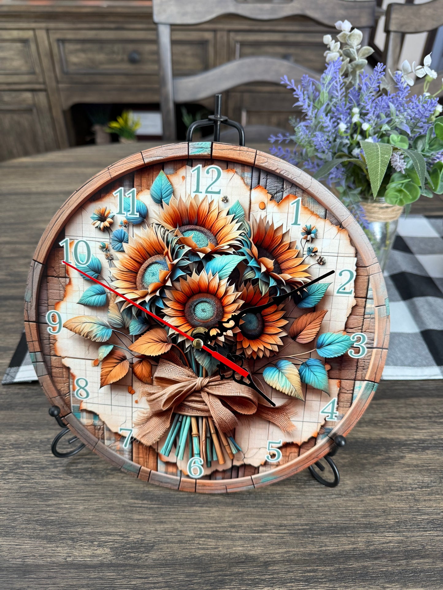 Elegant 10” Round Sunflower Clock - Battery Operated, Versatile Display Options