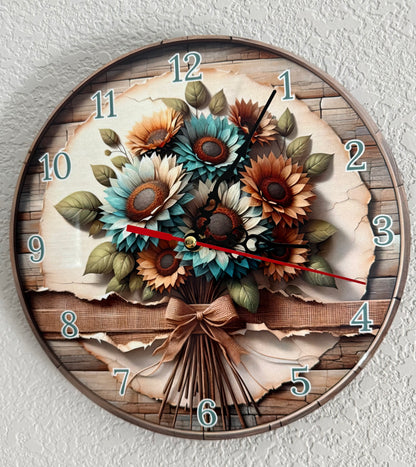 Charming 10” Round Sunflower Clock - Battery Operated with Versatile Display Options