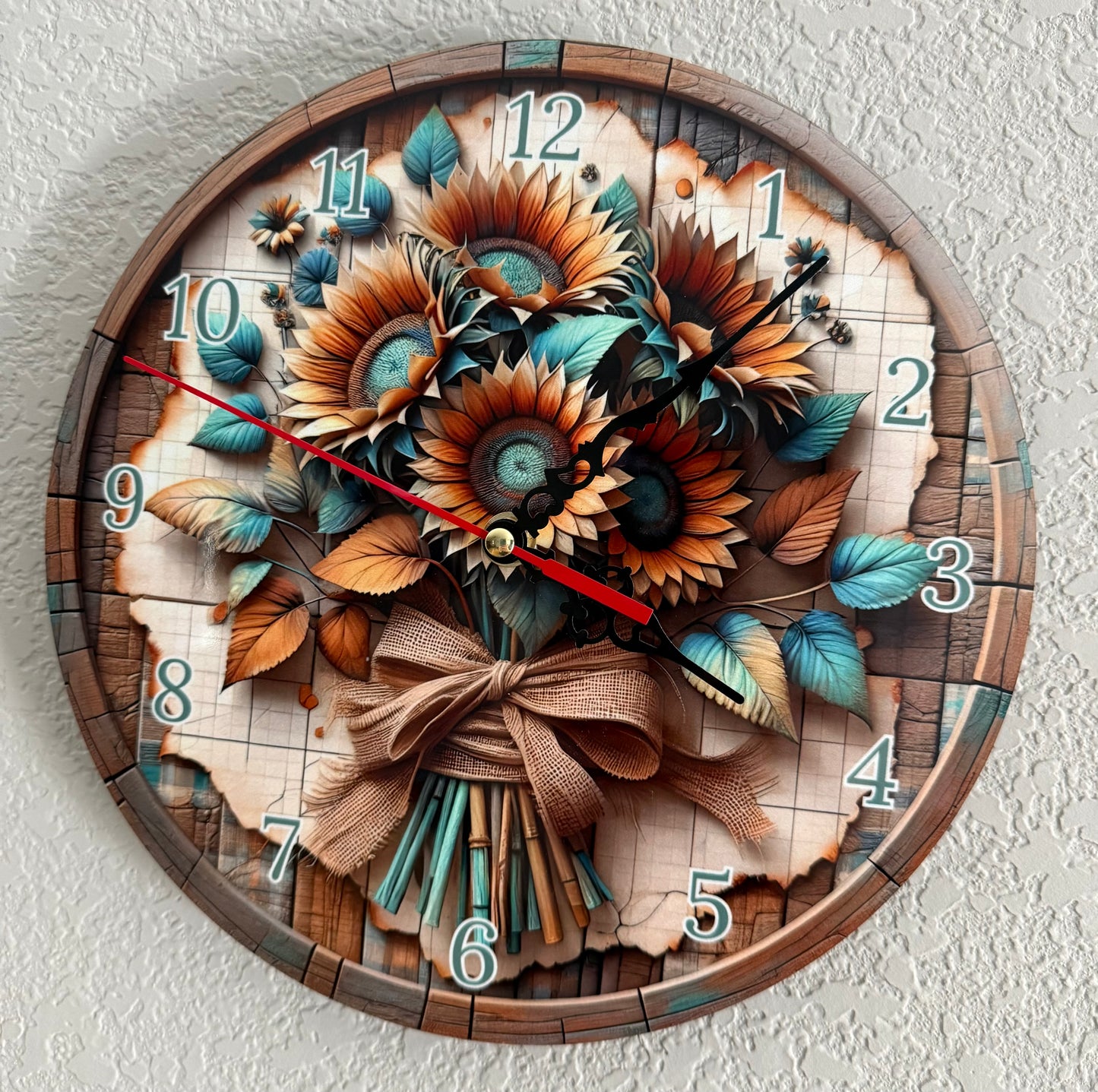 Elegant 10” Round Sunflower Clock - Battery Operated, Versatile Display Options
