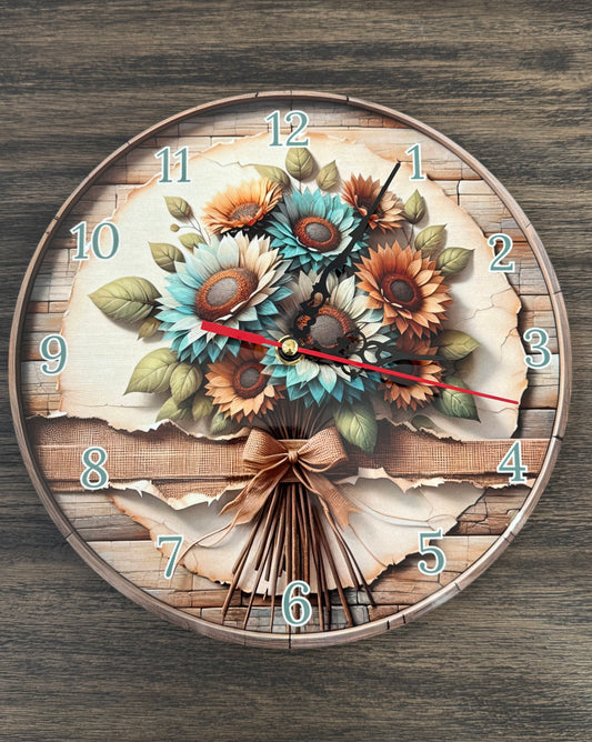 Charming 10” Round Sunflower Clock - Battery Operated with Versatile Display Options