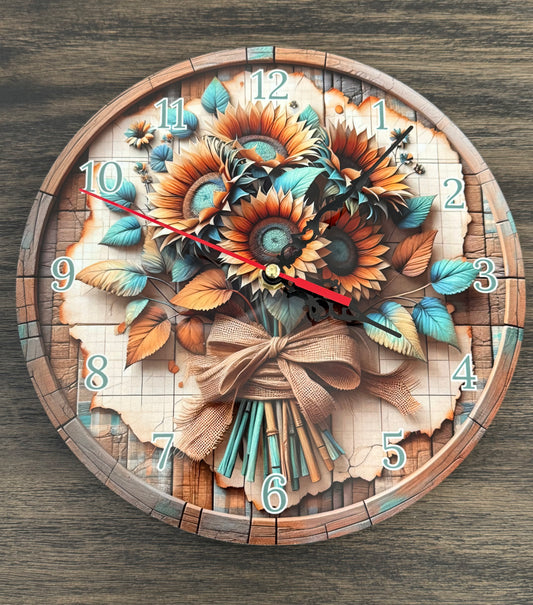 Elegant 10” Round Sunflower Clock - Battery Operated, Versatile Display Options