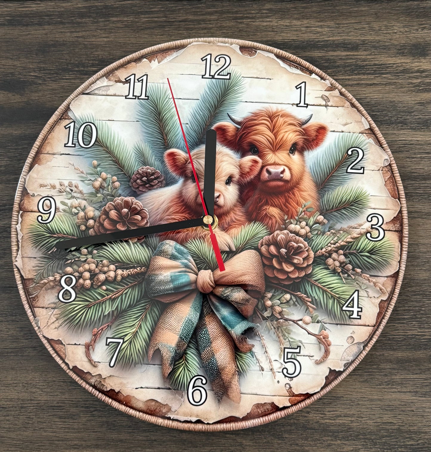 Charming Highland Cow 12” Round Battery Operated Clock Versatile Display Options