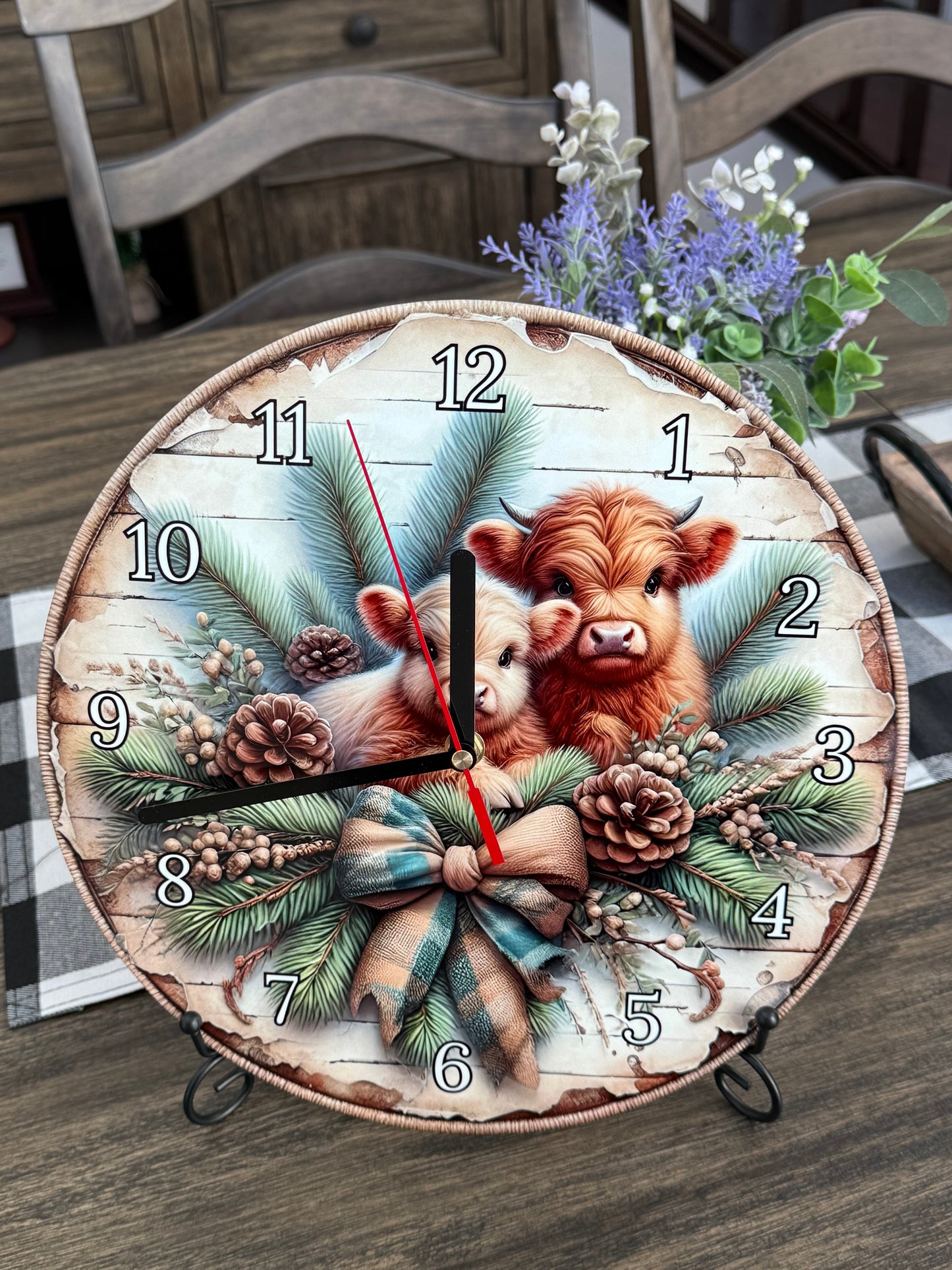 Charming Highland Cow 12” Round Battery Operated Clock Versatile Display Options