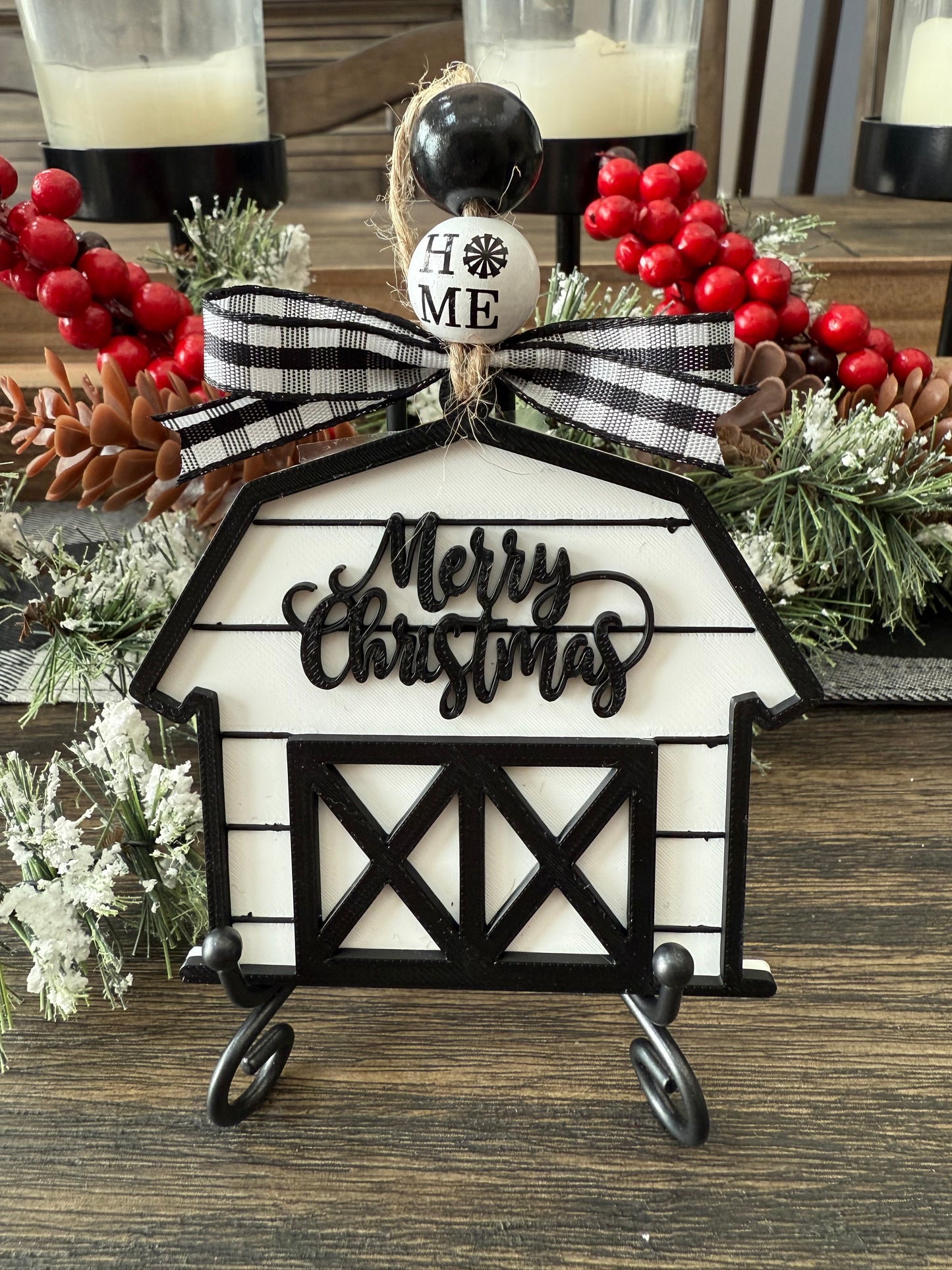 Black and White Farmhouse Barn Christmas Ornament