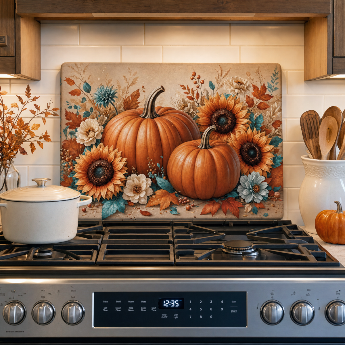 Fall Pumpkin Tempered Glass Cutting Board 15” x 11”