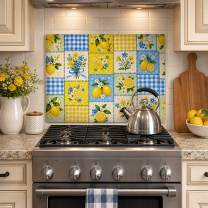 Lemon Floral Patchwork Tempered Glass Cutting Board 15x11 in