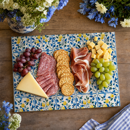 Lemon Tile Print Tempered Glass Cutting Board 15 x 11 in